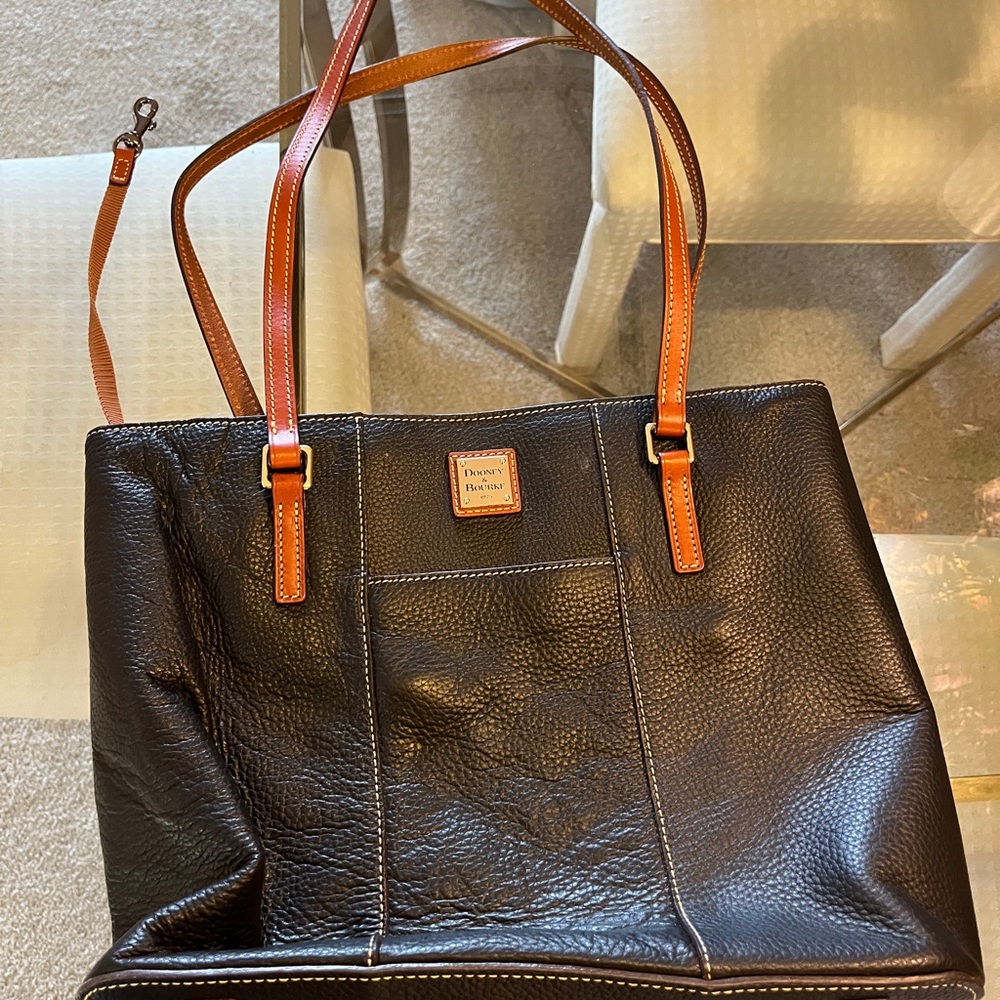 Dooney & Bourke Womens Black Pebbled Leather Inner Pockets Medium Tote Handbag